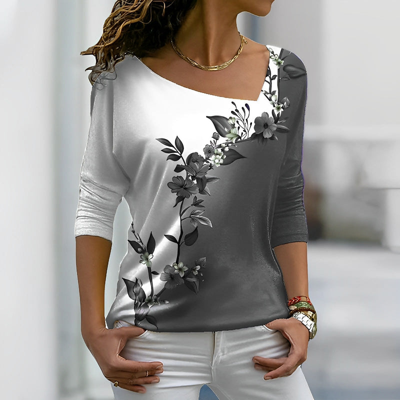 T-shirt à fleurs pour femmes - Look chic et décontracté avec manches longues pour tous les jours