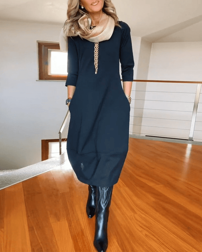 Robe Midi Élégante pour Femmes avec Plis Subtils