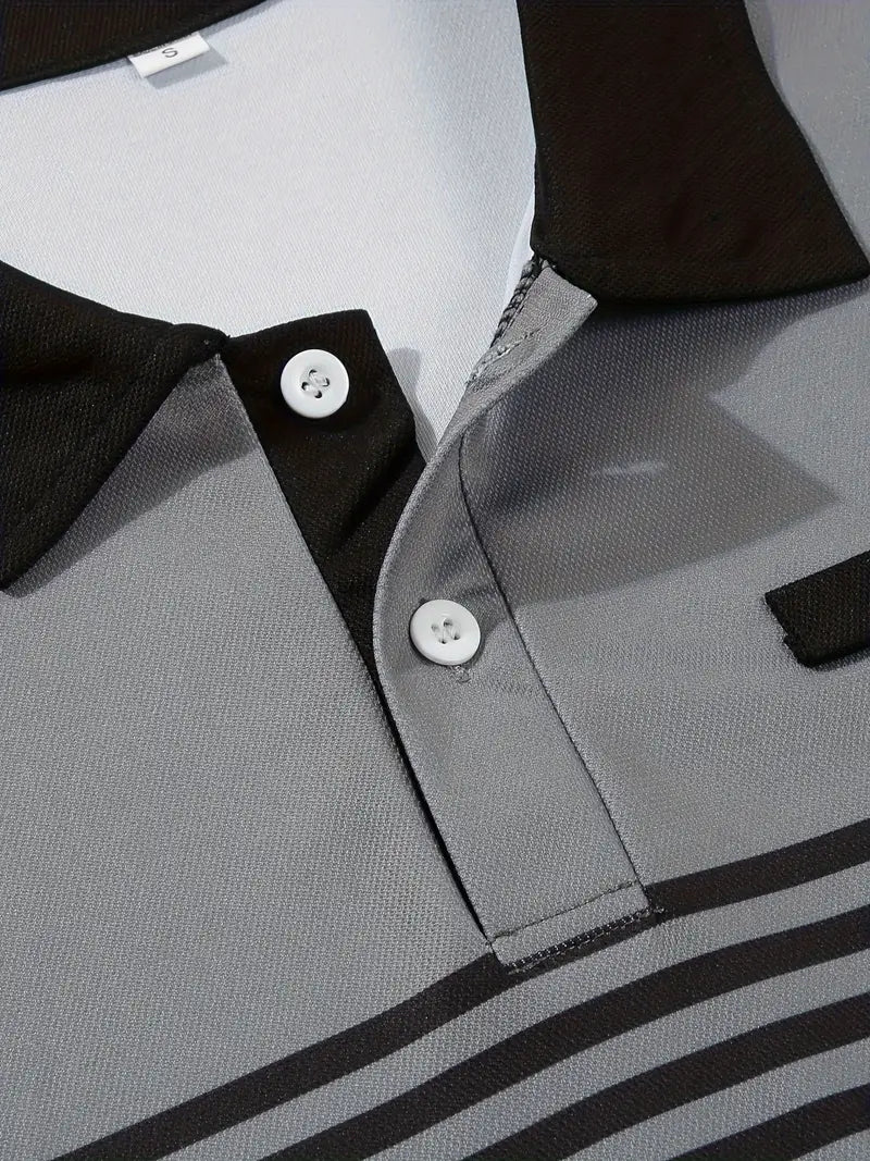Camisa Polo Masculina - Ajuste Slim - Design Listrado - Manga Curta para Uso Casual