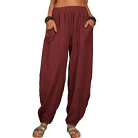 Pantalon en lin pour femme, coupe ample - Pantalon confortable et élégant pour femme