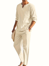Set Décontracté pour Homme : Haut à V-Neck à Manches Longues et Pantalons Confortables