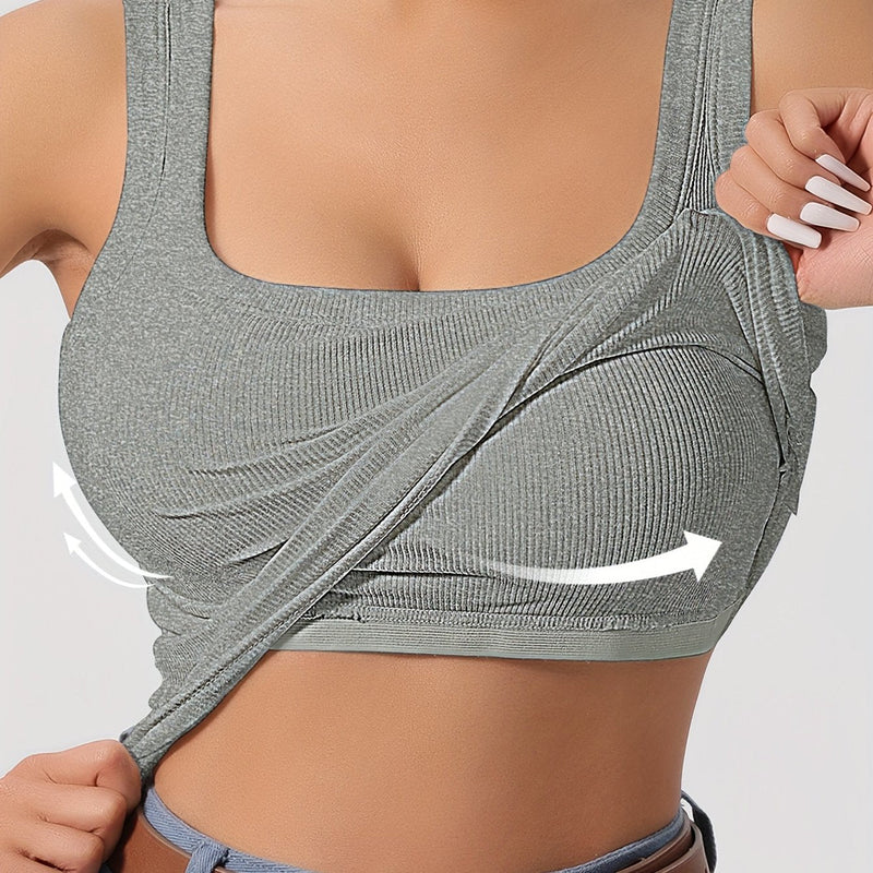Débardeur côtelé avec doublure amovible pour dames - Top sans manches élégant et confortable