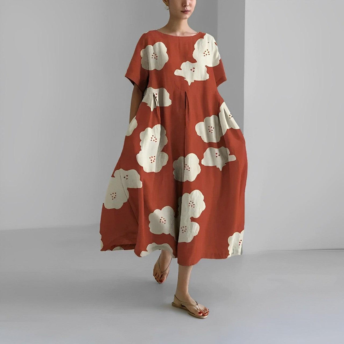 Robe décontractée fluide à fleurs bohème pour femmes