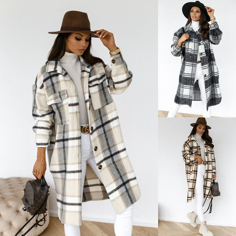 Manteau long à carreaux pour femmes - AOIFE