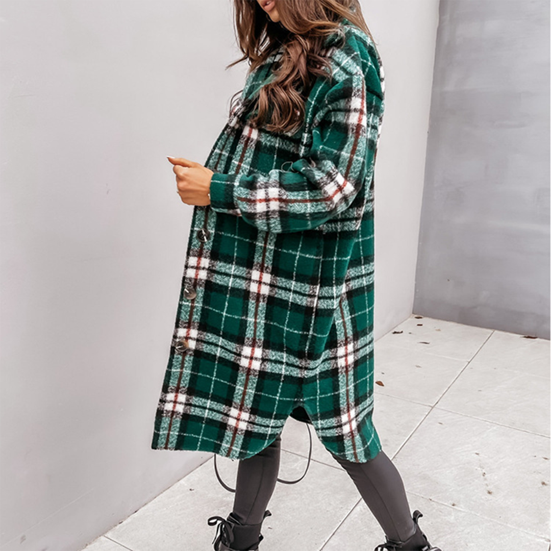 Manteau long à carreaux pour femmes - AOIFE