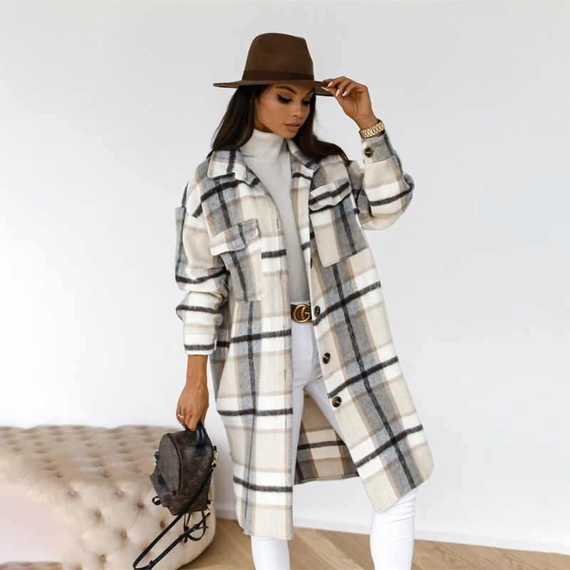 Manteau long à carreaux pour femmes - AOIFE