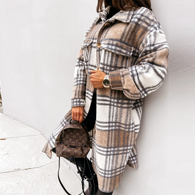 Manteau long à carreaux pour femmes - AOIFE