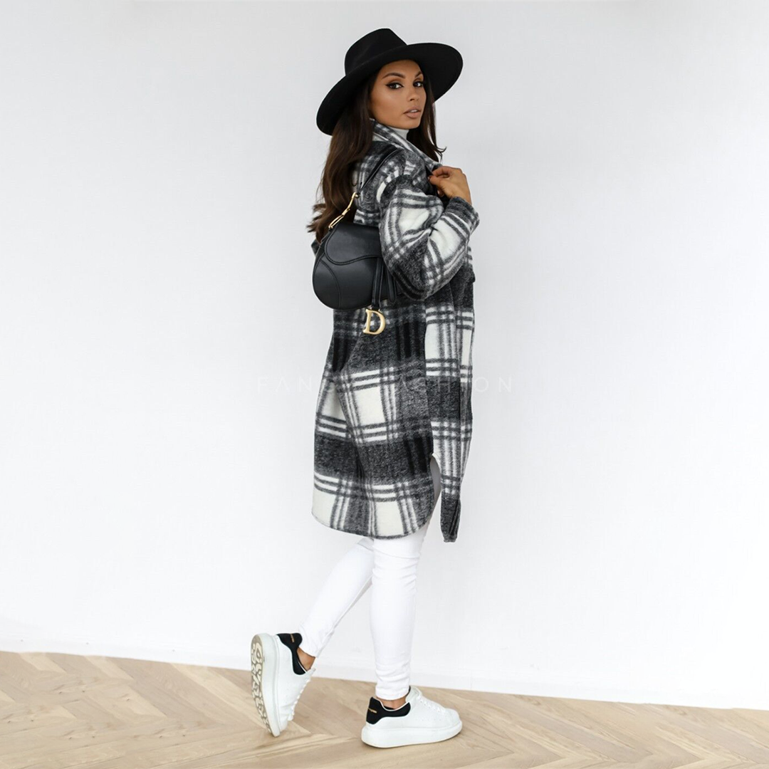 Manteau long à carreaux pour femmes - AOIFE