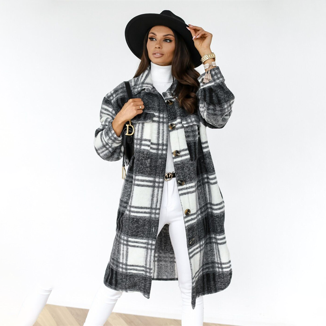 Manteau long à carreaux pour femmes - AOIFE