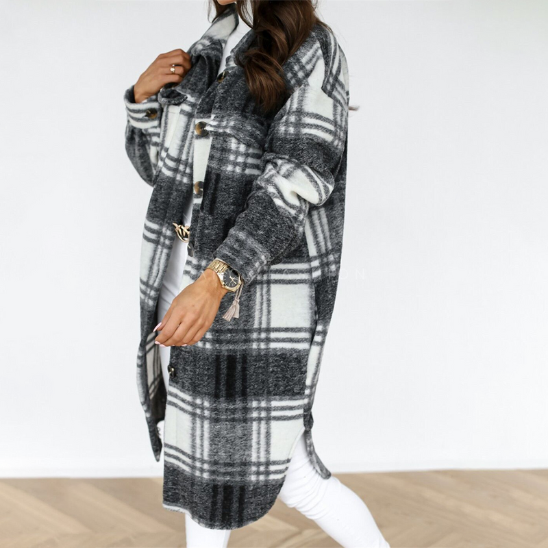 Manteau long à carreaux pour femmes - AOIFE