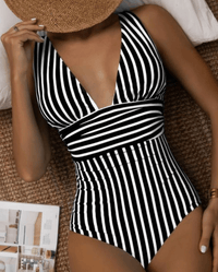 Maillot de bain à rayures avec décolleté halter pour femmes