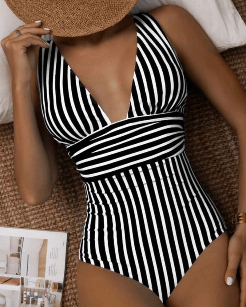 Maillot de bain à rayures avec décolleté halter pour femmes