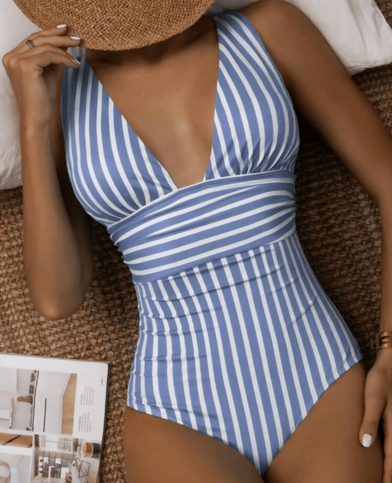 Maillot de bain à rayures avec décolleté halter pour femmes