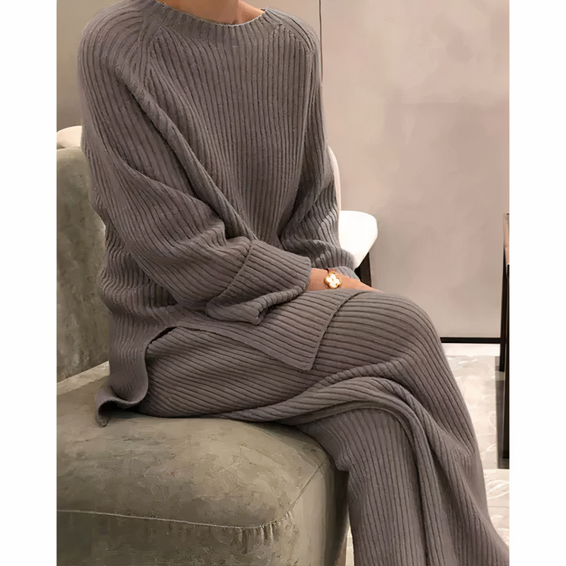 Ensemble de pulls 2 pièces pour femmes - vêtements d'intérieur confortables et élégants en côtes pour la maison et les loisirs