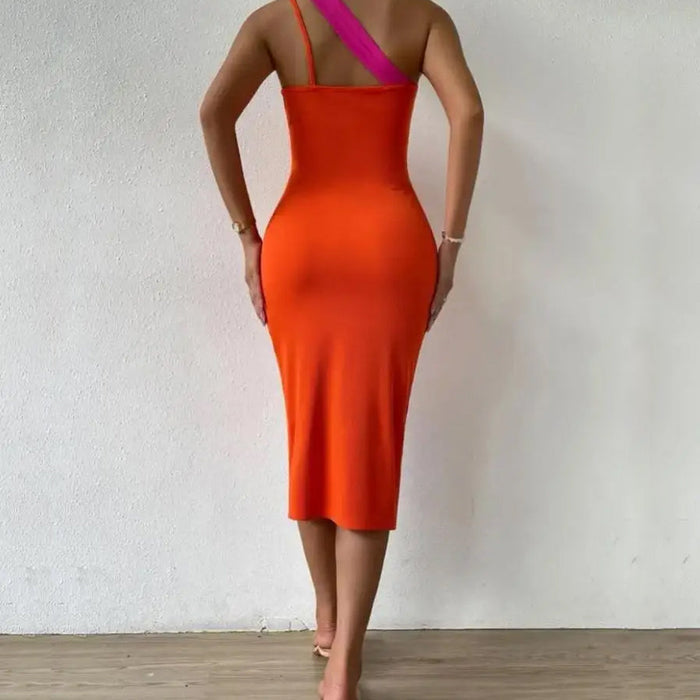 Robe Femme Bodycon Élégante avec Découpe Asymétrique, Manches Longues et Longueur Midi