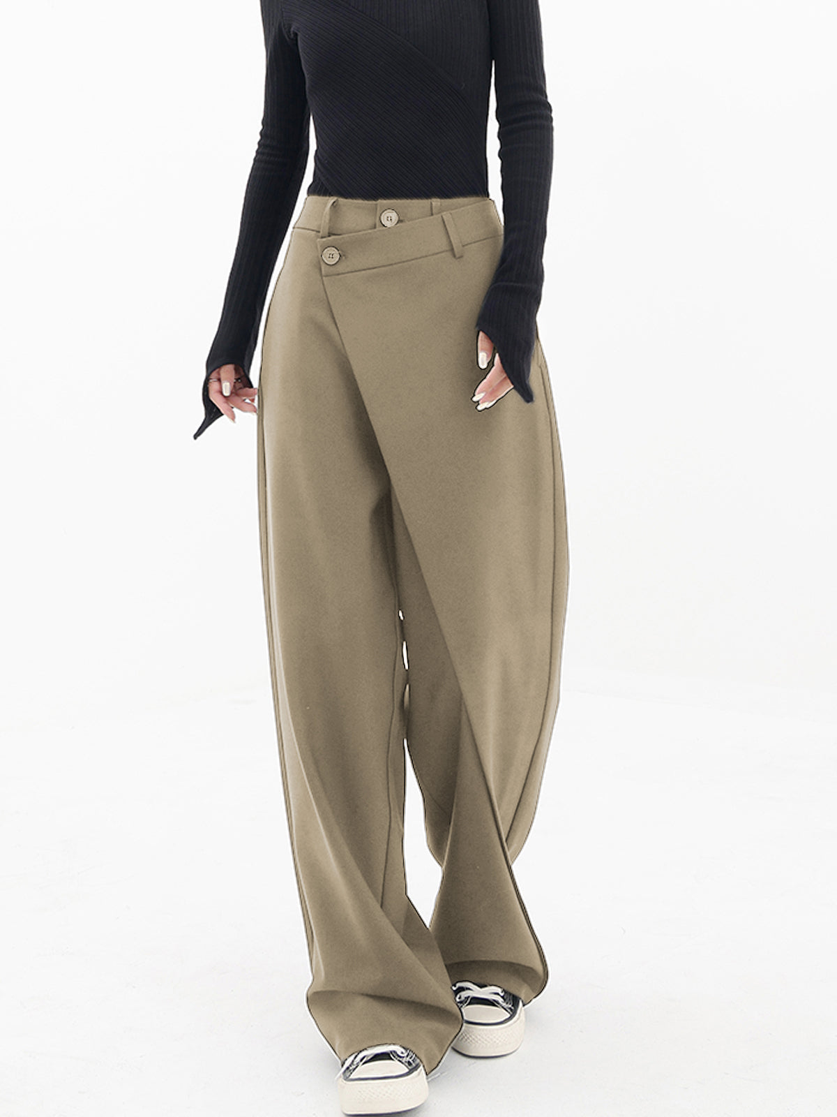 Pantalon large asymétrique tendance - pantalons pour femmes élégants et ajustés