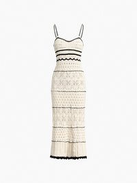 Robe midi en crochet pour femmes - Modèle à ouverture tricotée - Silhouette cintrée sans manches