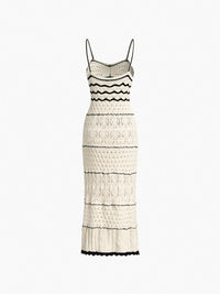 Robe midi en crochet pour femmes - Modèle à ouverture tricotée - Silhouette cintrée sans manches
