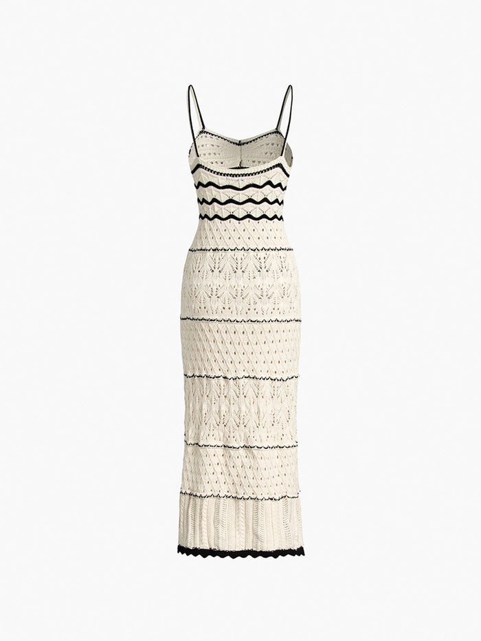 Robe midi en crochet pour femmes - Modèle à ouverture tricotée - Silhouette cintrée sans manches