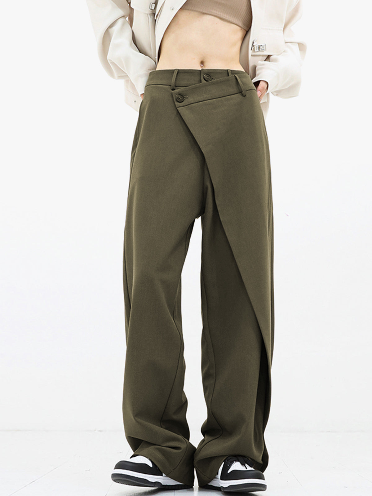 Pantalon large asymétrique tendance - pantalons pour femmes élégants et ajustés