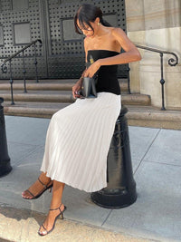 Élégante robe midi plissée sans bretelles pour femmes - Parfaite pour toutes les occasions