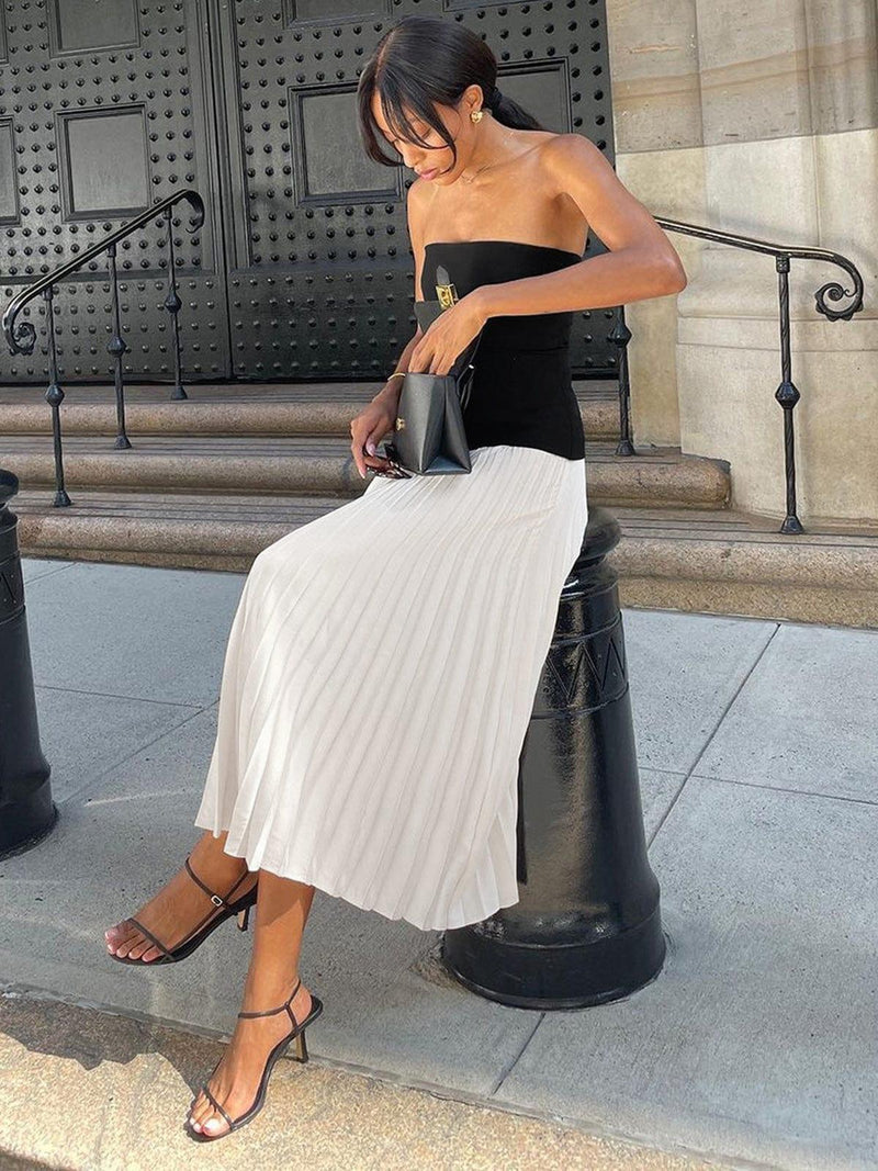 Élégante robe midi plissée sans bretelles pour femmes - Parfaite pour toutes les occasions