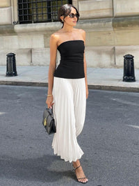 Élégante robe midi plissée sans bretelles pour femmes - Parfaite pour toutes les occasions