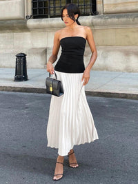Élégante robe midi plissée sans bretelles pour femmes - Parfaite pour toutes les occasions