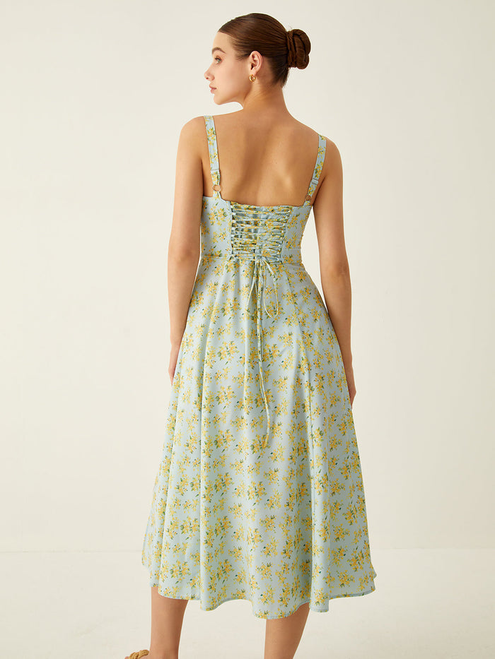 Robe Midi Floral avec Détail Fendu - Léger, Respirant et Parfait pour Toutes les Saisons