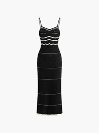 Robe midi en crochet pour femmes - Modèle à ouverture tricotée - Silhouette cintrée sans manches