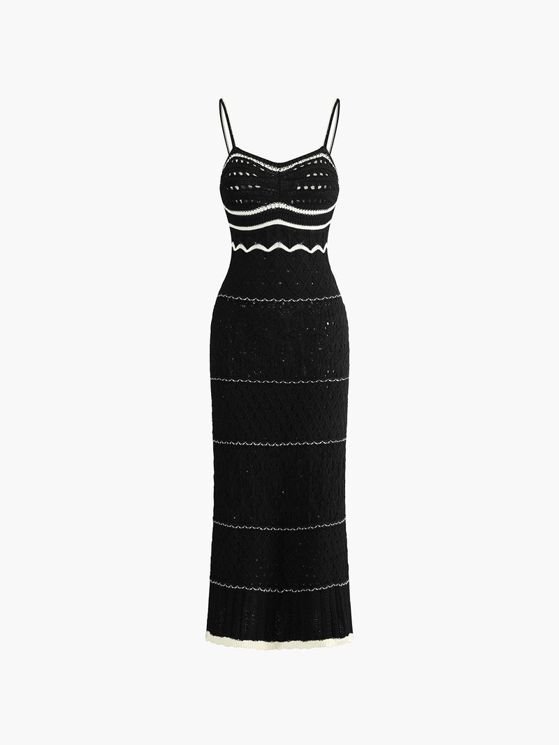 Robe midi en crochet pour femmes - Modèle à ouverture tricotée - Silhouette cintrée sans manches