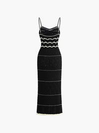 Robe midi en crochet pour femmes - Modèle à ouverture tricotée - Silhouette cintrée sans manches