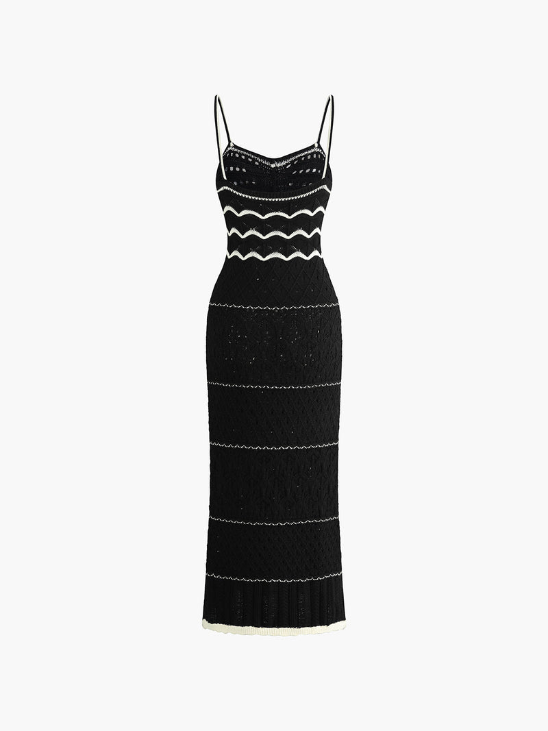 Robe midi en crochet pour femmes - Modèle à ouverture tricotée - Silhouette cintrée sans manches