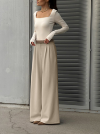 Élégant pantalon large à taille haute pour femme - tenue de bureau élégante et confortable pour un look professionnel