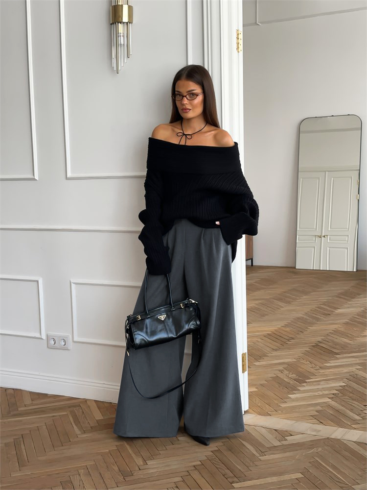 Élégant pantalon large à taille haute pour femme - tenue de bureau élégante et confortable pour un look professionnel