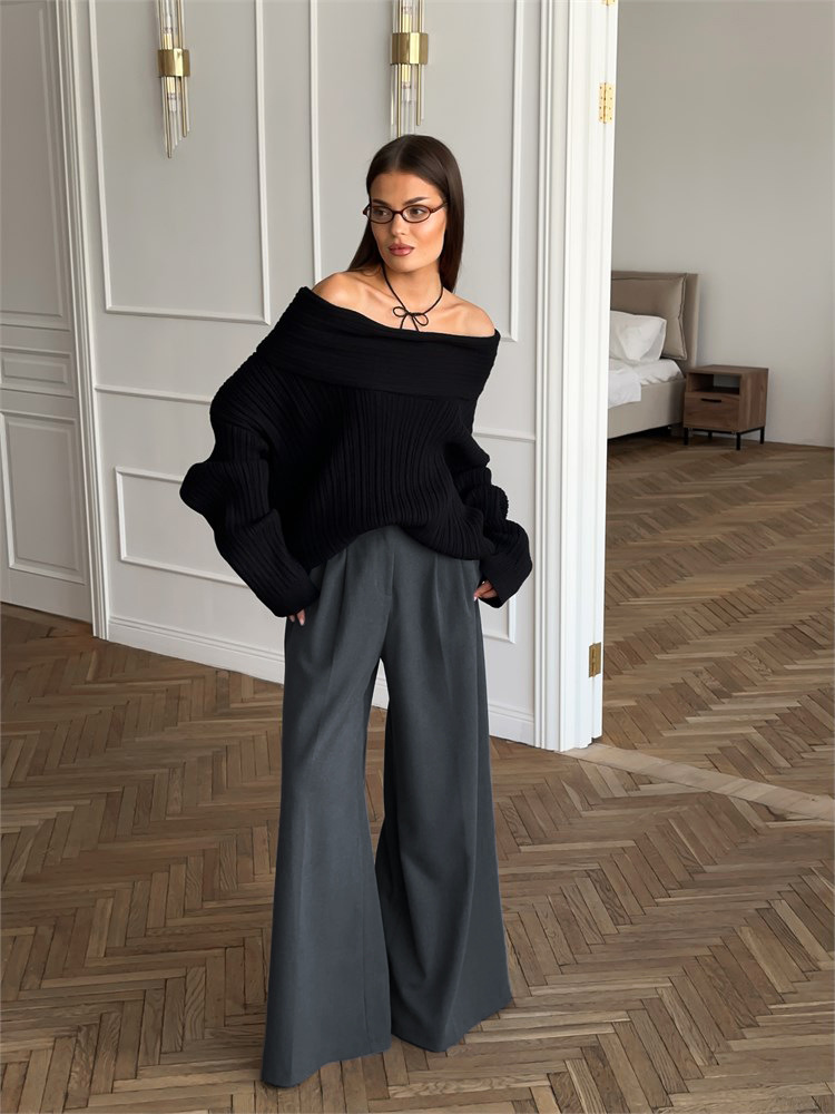 Élégant pantalon large à taille haute pour femme - tenue de bureau élégante et confortable pour un look professionnel