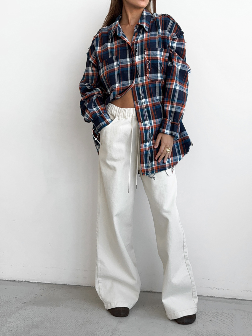 Pantalon large à taille haute pour femmes - coton mélangé confortable en blanc pour un look chic et décontracté