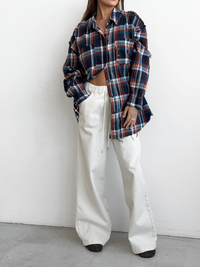 Pantalon large à taille haute pour femmes - coton mélangé confortable en blanc pour un look chic et décontracté