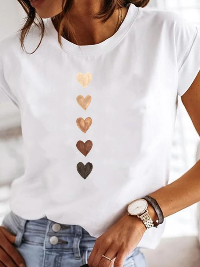 T-shirt décontracté pour dames avec motif en forme de cœur - Tissus doux et confortables pour une utilisation quotidienne et élégante
