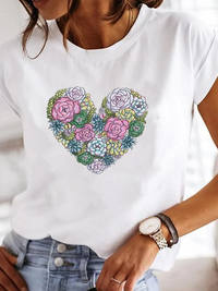T-shirt décontracté pour dames avec motif en forme de cœur - Tissus doux et confortables pour une utilisation quotidienne et élégante