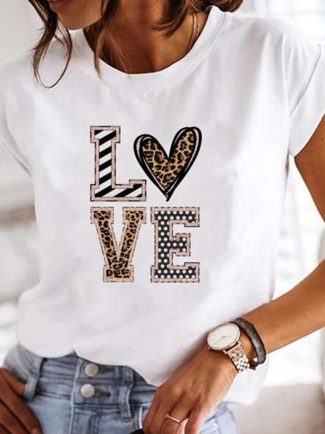 T-shirt décontracté pour dames avec motif en forme de cœur - Tissus doux et confortables pour une utilisation quotidienne et élégante