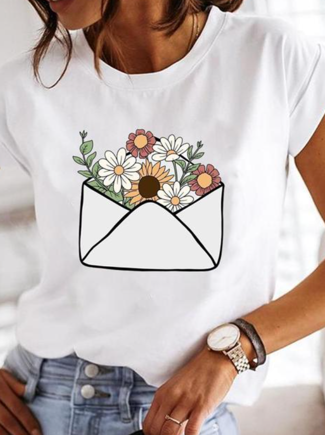 T-shirt décontracté pour dames avec motif en forme de cœur - Tissus doux et confortables pour une utilisation quotidienne et élégante