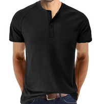 Chemise Henley classique en tricot gaufré pour hommes - manches courtes, confort respirant, coupe régulière