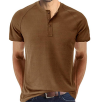 Chemise Henley classique en tricot gaufré pour hommes - manches courtes, confort respirant, coupe régulière