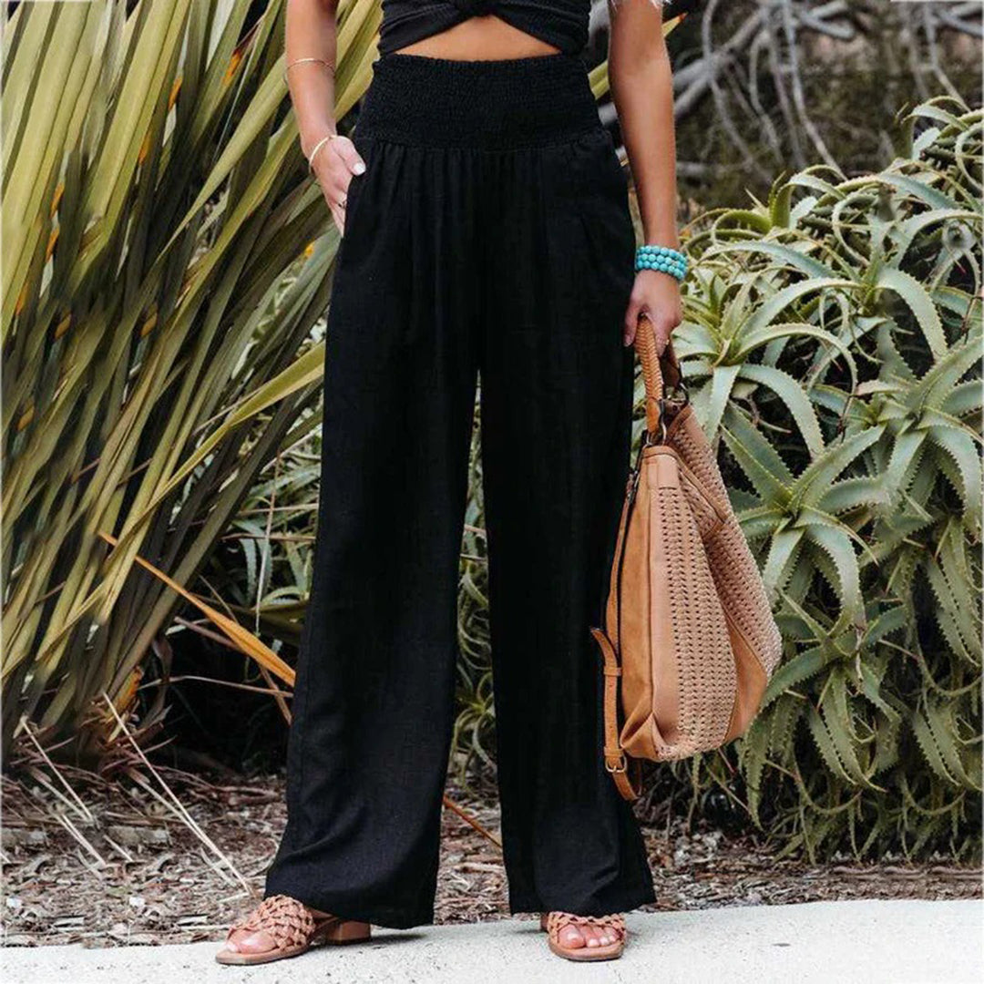 Pantalon d'été à jambes larges pour femmes - Confort et élégance en noir