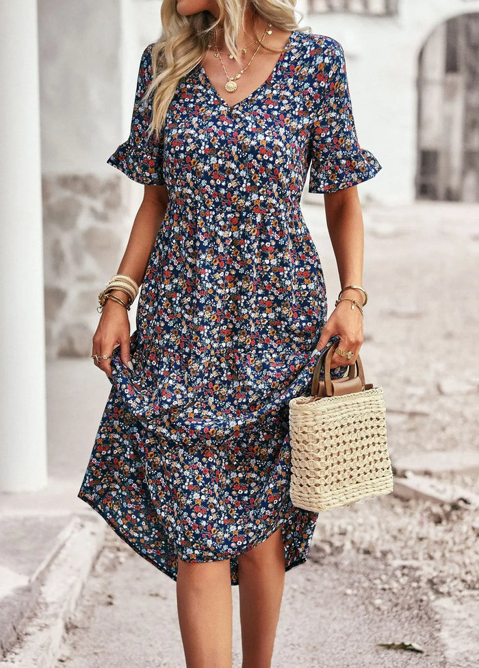 Élégant manteau de kurzarm imprimé floral avec une écharpe en V en tissu léger