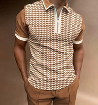 Polo pour homme en coton ajusté avec cierre de cremallera et diseño a rayas retro - Manga corta