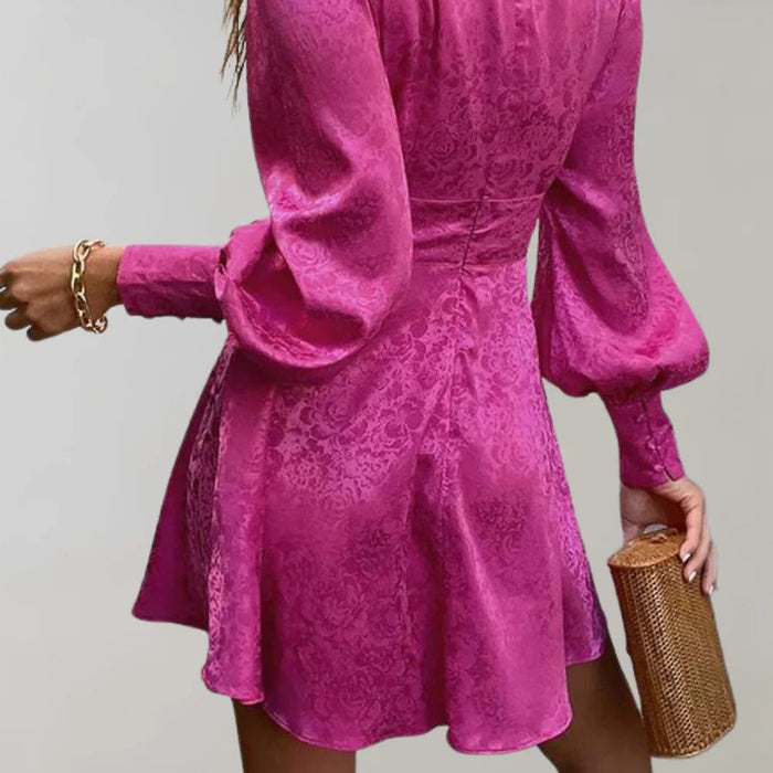 Robe midi élégante avec encolure en V et manches lanternes - Lora