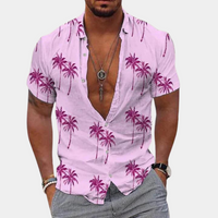 Camisole de manga corta con botones - Ajuste relajado - Estampado tropical de palmeras - Ropa casual asequible