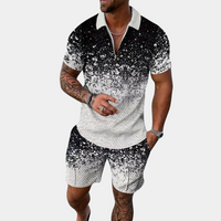 Ensemble 2 pièces élégant pour hommes avec motif géométrique, fermeture à glissière et manches courtes
